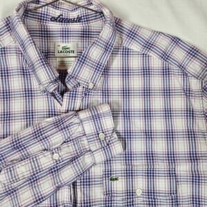 Lacoste Shirt Mens 46 XL Multicolor Plaid Slim Fit Long Sleeve Button Down